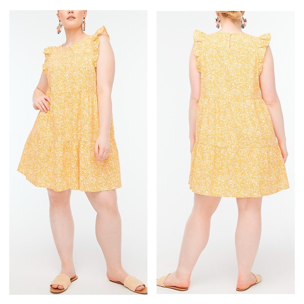 J. CREW Linen-Blend Printed Cottage Ruffle Sleeve Mini Dress  14 Brunch